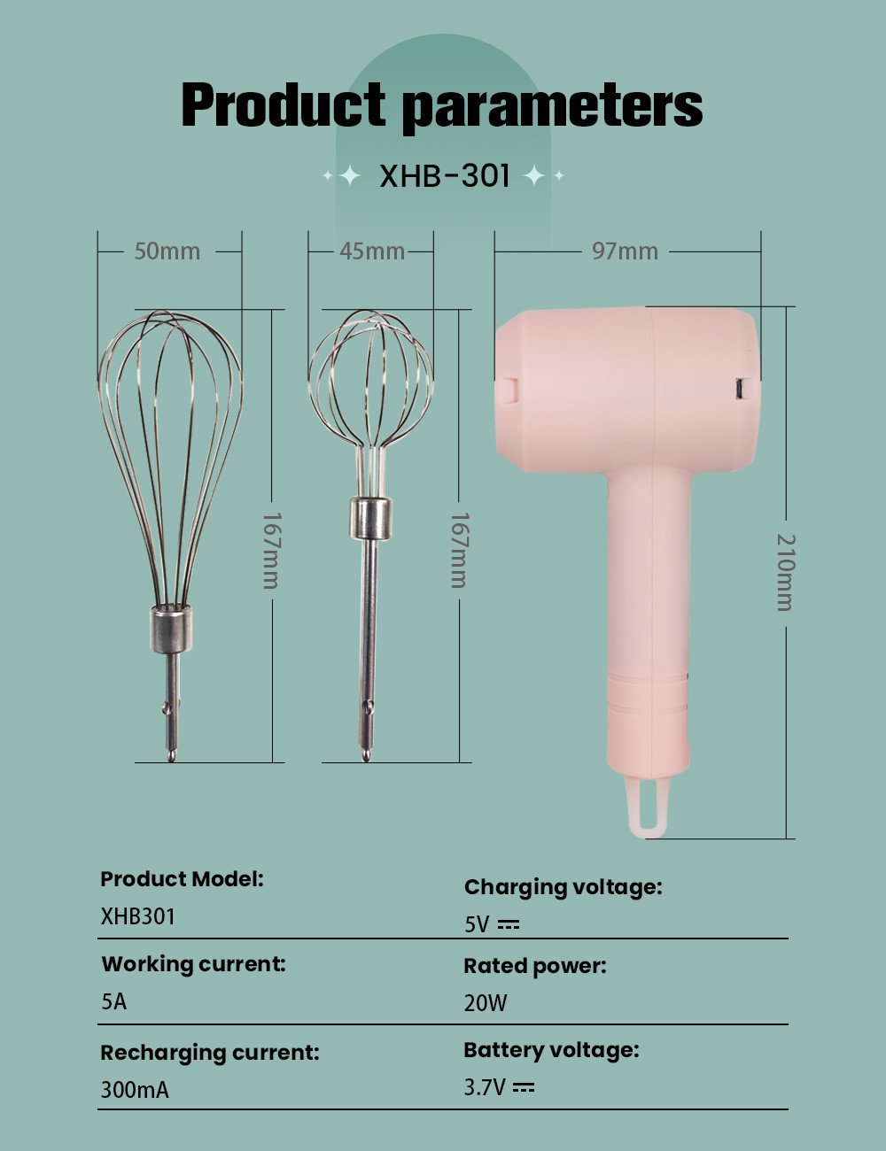 3 Speed Adjustment Stainless Steel Egg Beater Small 5-6 Hours Charging Time