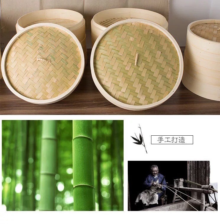 2 Tier Customized Size Dim Sum Bamboo Steamers Set Basket 10 Inch