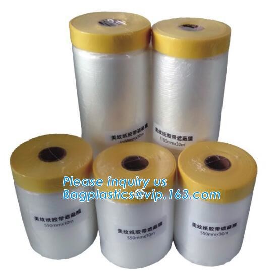 Pre-tapd paint masking film HDPE,Car paint repair masking film with tape, Hot sell masking film with adhesive tape, PAC