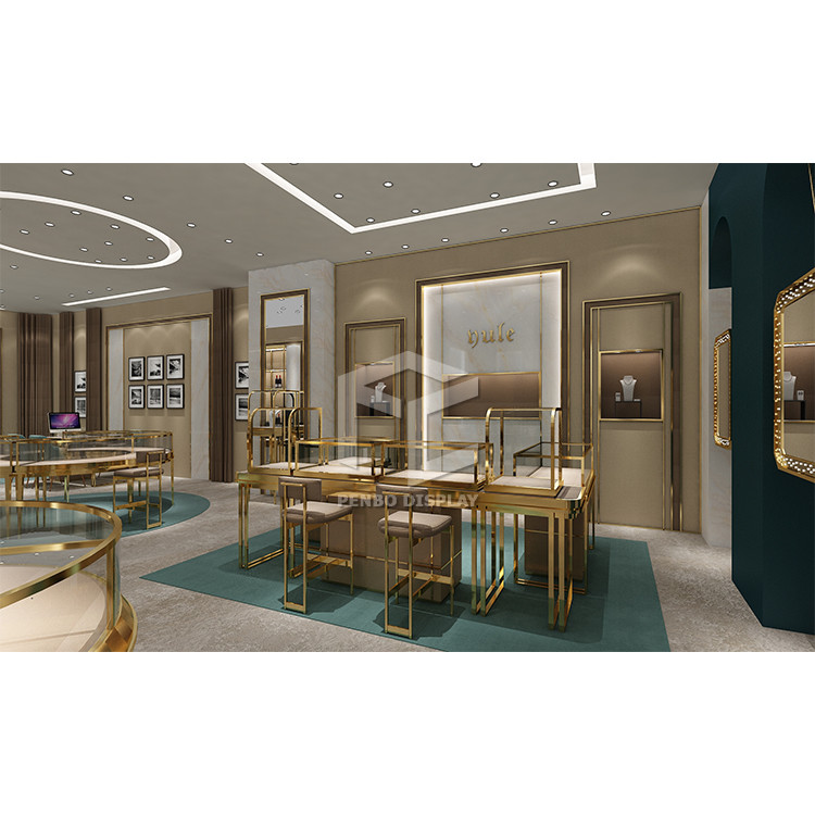 Custom Luxury Jewelry Store Showcase Furniture Electroplated Brushed