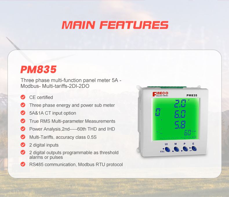 CE Certified PM835 96*96mm AC Electric Digital Power Meter for Measuring Energy Range