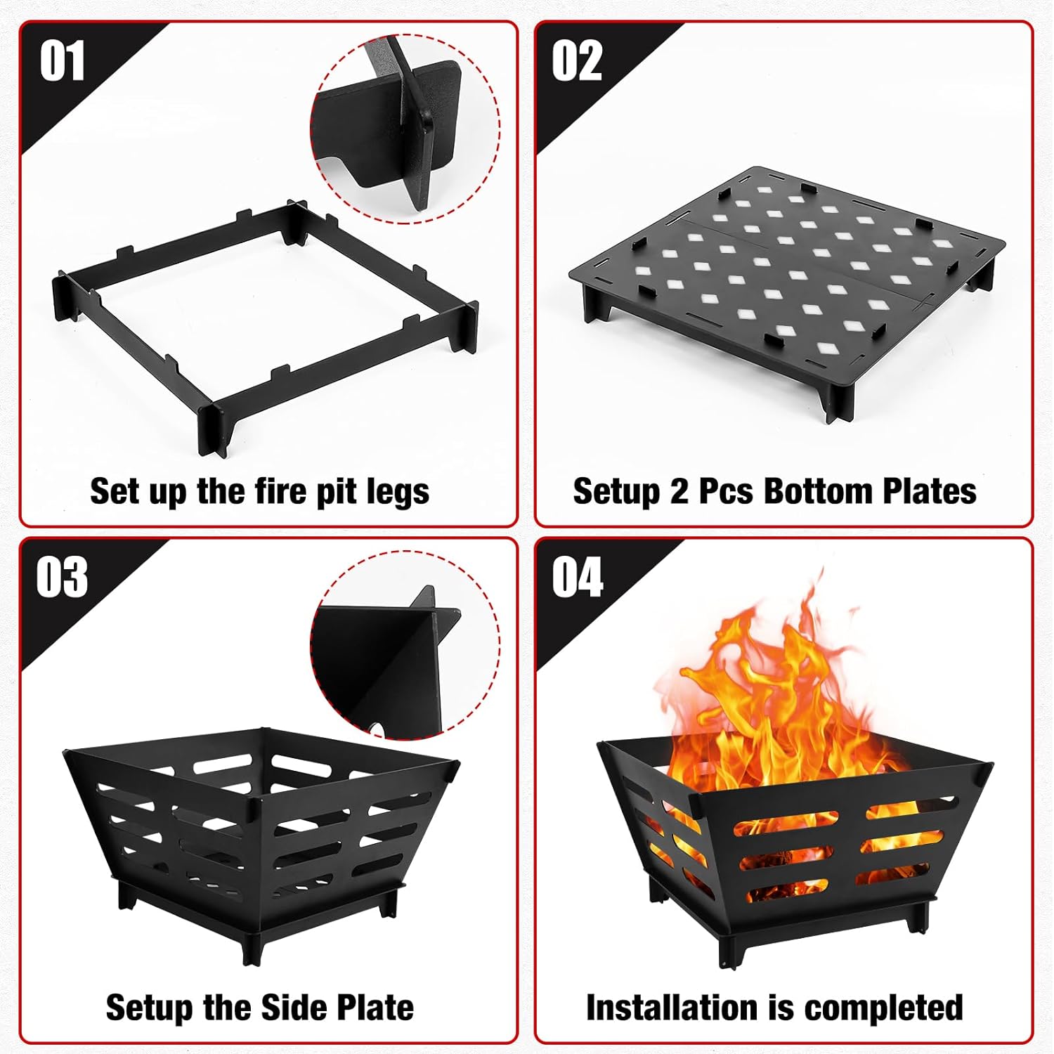 17" Portable Fire Pit Outdoor Collapsible Wood Burning Fire Pit for Camping Bonfire Backyard Garden Picnic Patio