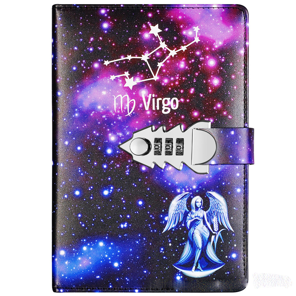 2022 Leather Lock Catch Journal Writing Schedule Notebook For Students 12 Constellation