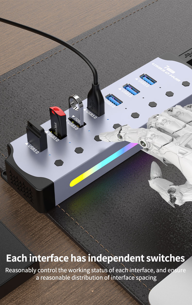 Customized Logo Accepted Speed USB 3.0 Hub with 7 Ports and Aluminum Alloy Design