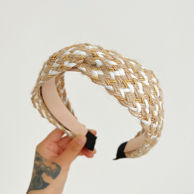 Simple Multi-Color Cross Straw Vintage Headband With Wide-Brimmed For Women