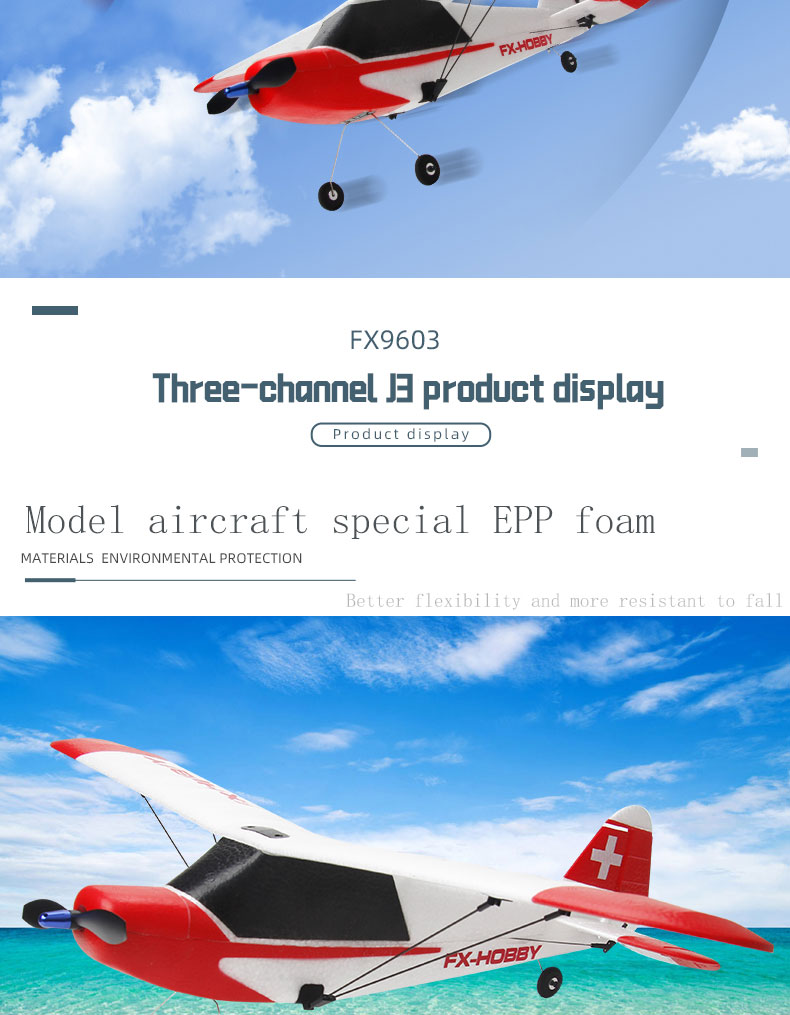 FX9603 2.4GHz 3CH 6-Axis Gyro EPP Foam J3 RC Airplane RTF Fixed Wing Outdoor Remote Control Plane Aircraft RC Glider Flying Toys