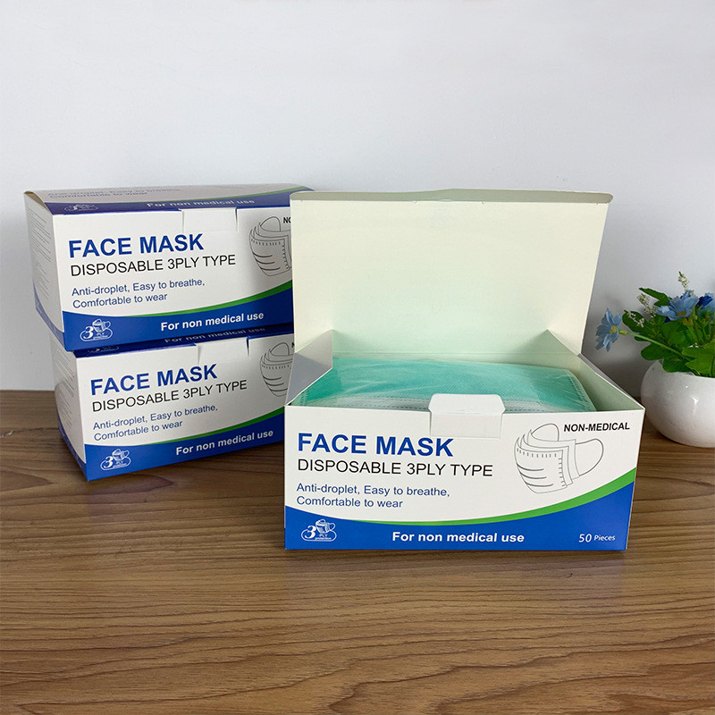 White Blue Green Pink Black Colorful Earloop Non-woven 3 Ply Disposable Face Mask