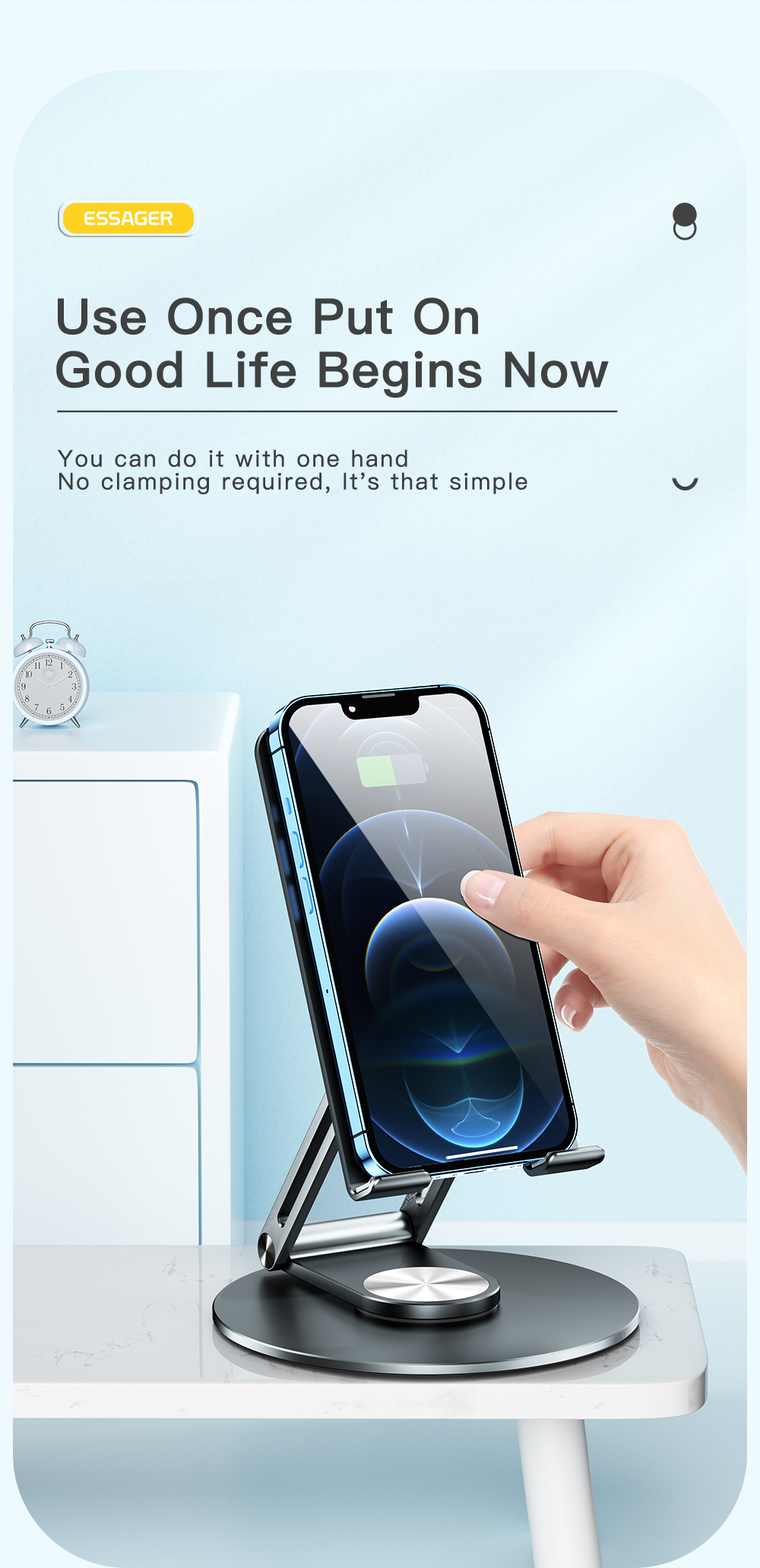 Cyclone Grey Desktop Phone Tablet Holder Stand 360 Rotating Folding