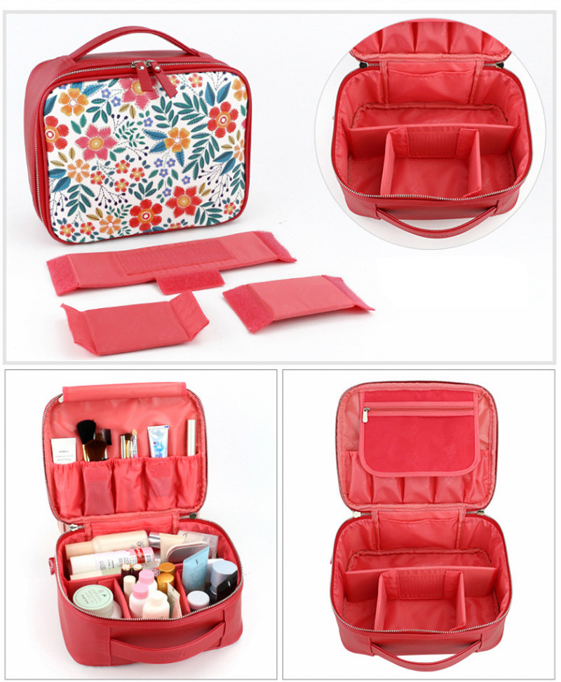 Floral PU L24*D9*H19CM Makeup Organizer Travel Bag