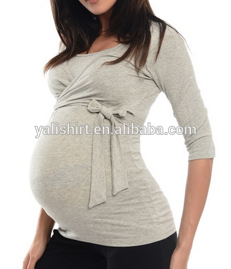 Custom pregnancy clothes breastfeeding wholesale 3/4 sleeves 2 IN1 maternity nursing wrap tops