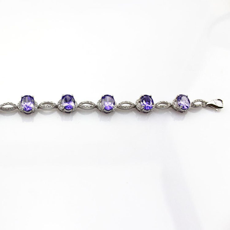 Women Jewelry 925 Silver Created 7x9mm Oval Amethyst Cubic Zircon Tennis Bracelet(B05PURPLE)