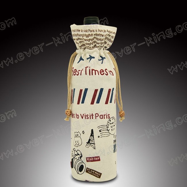 SGS Screen Printing Drawstring Cotton Cloth Wine Gift Bags