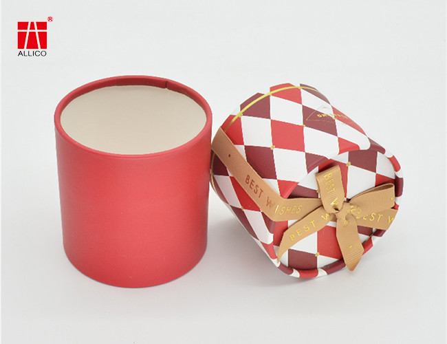 Round 350g 1.5mm Cardboard Gift Boxes With Ribbon Bow On Lid ODM