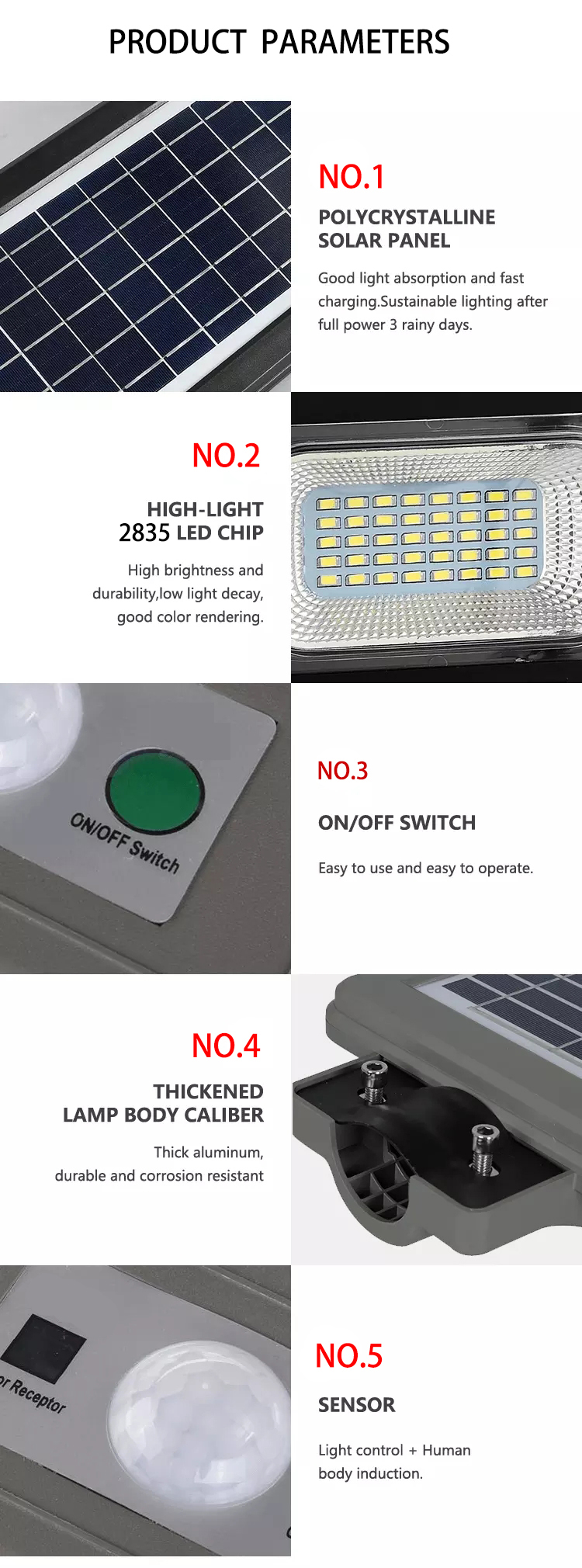 SMD2835 40Watt 200Watt Solar Garden Street Light 2 Years Warranty