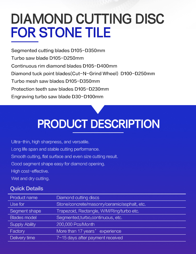 High Speed Steel and Diamond Blade Customized Cutter Disc for Cutting Brick Concrete Stone