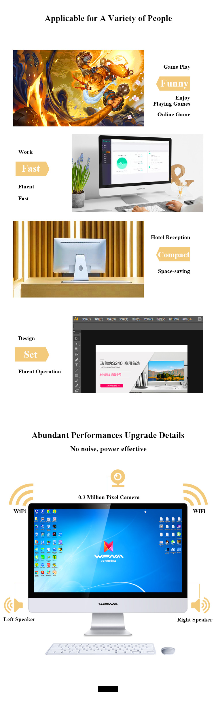 27 Inch Core I5 3340M 8G 256G SSD Office All In One Desktop Computer For Business Work