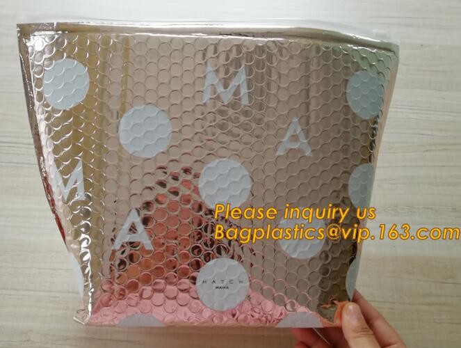 Holographic Factory Shiny gold Cosmetic bag Zipper Bubble Bag zip-lock Slider Padded Mailer metallic bubble zipper bagea