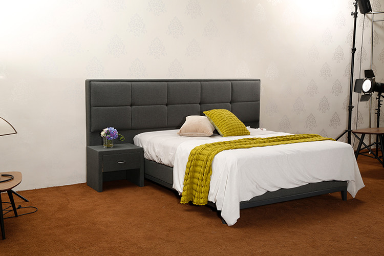 Full Size Linen Fabric Headboard Solid Wood Frame Bed Base Customized Service