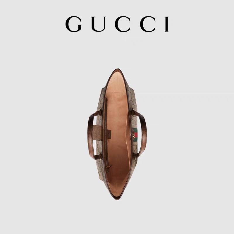 Leather Trimmed Canvas Gucci Ophidia Tote White Medium GG Ladies