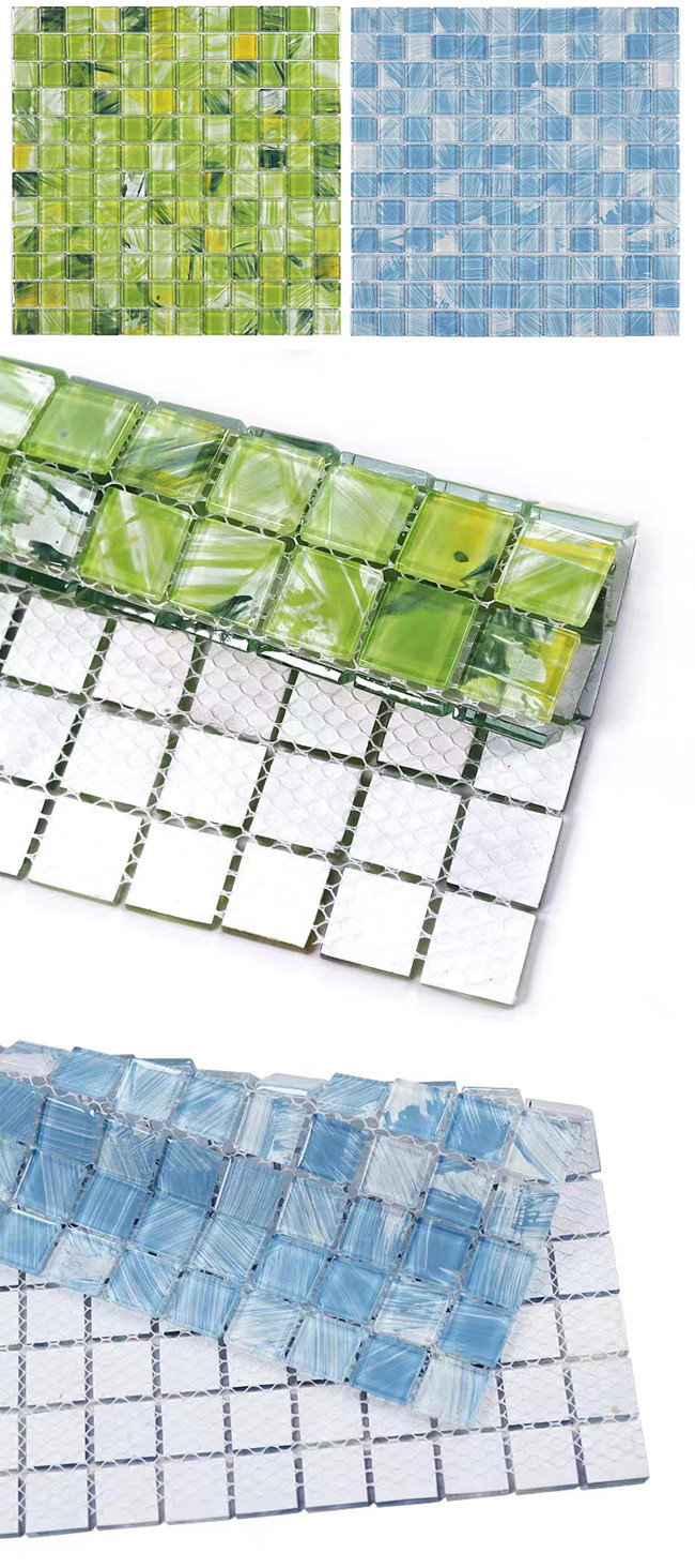 300x300mm Crystal Glass Mosaic Tile For Balcony Kitchen Bathroom Wall Swimming Pool Tiles