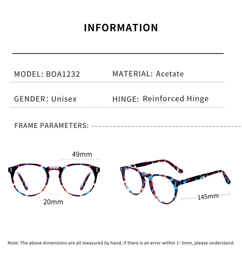 Colorful Acetate Round Optical Frame Glasses Eyeglasses Vintage Tortoiseshell