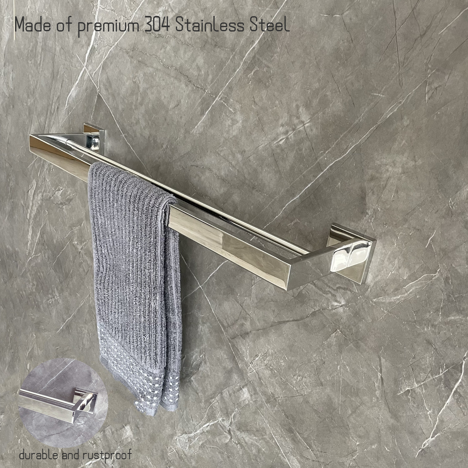 OEM Chrome 24 Inch Towel Bar Square SUS304 Heavy Double Bar Towel Rack
