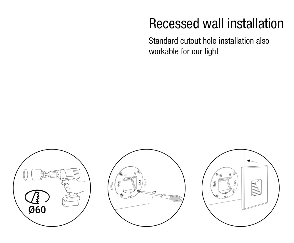 220-240V Indoor Recessed LED Wall Light Practical Multipurpose