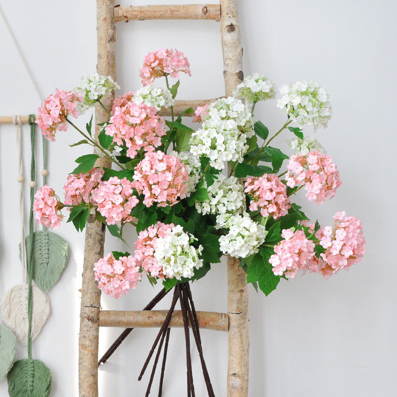 Home Decoration 3-Head Wooden Embroidered Ball Simulation Flower Soft Wedding Flower Wall Ceiling Decor Multiple Color