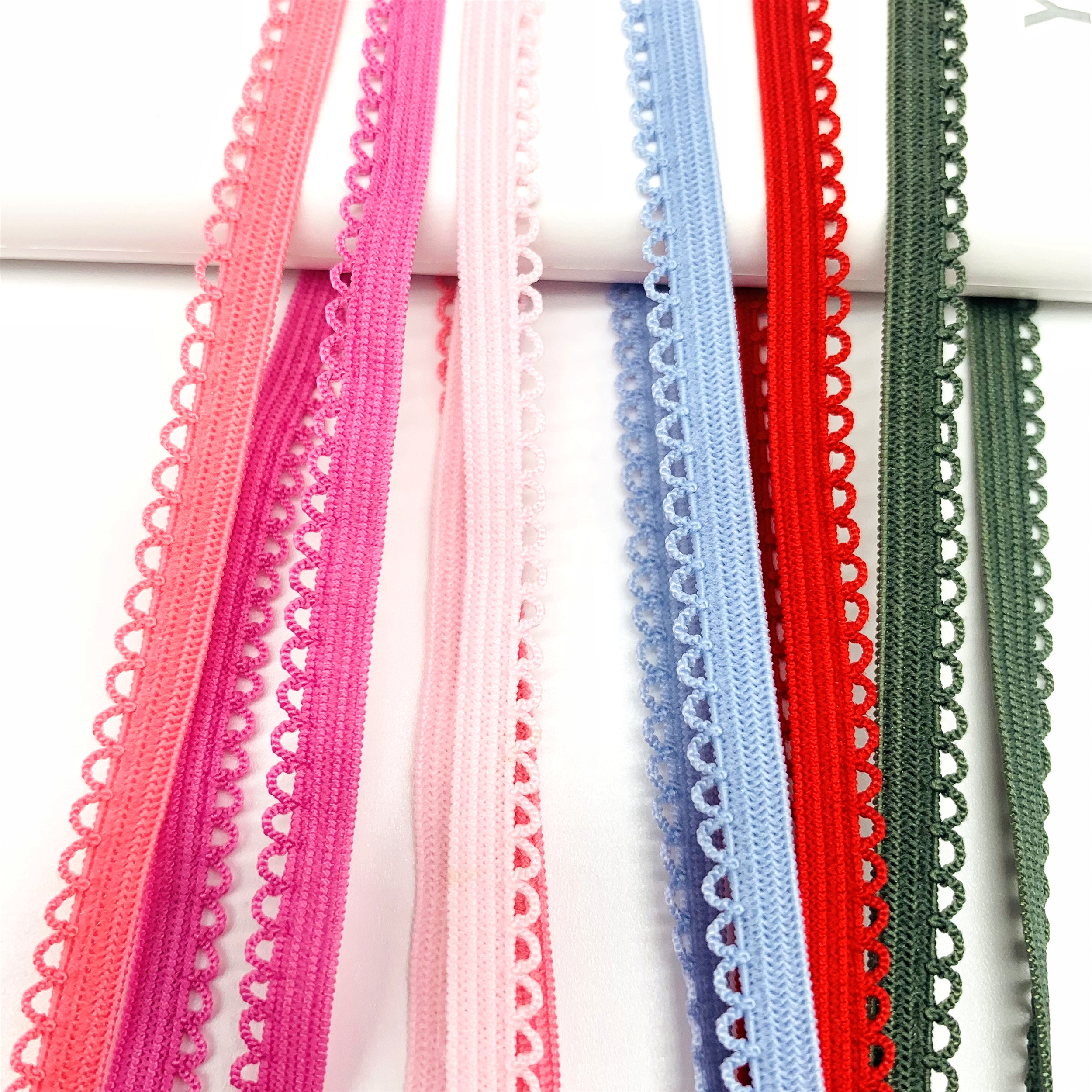Factory high quality picot edge nylon spandex soft bra strap bias tape binding knitted elastic for underwear