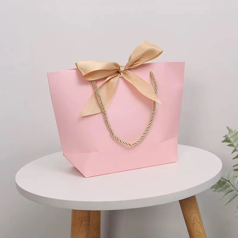 Stamping Logo Light Green Cosmetic Shopping Bag Bow Tie Ribbon White Gift Bag
