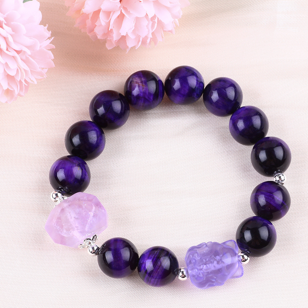 14mm Bead Smoky Quartz Crystal Bead Bracelet With Nine Tail Fox Carving