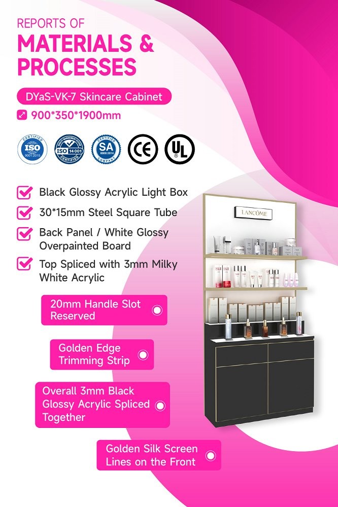 DYaS-VK-7 Skincare Display Cabinet with 30*15MM Iron Tube and Hidden LED Strips