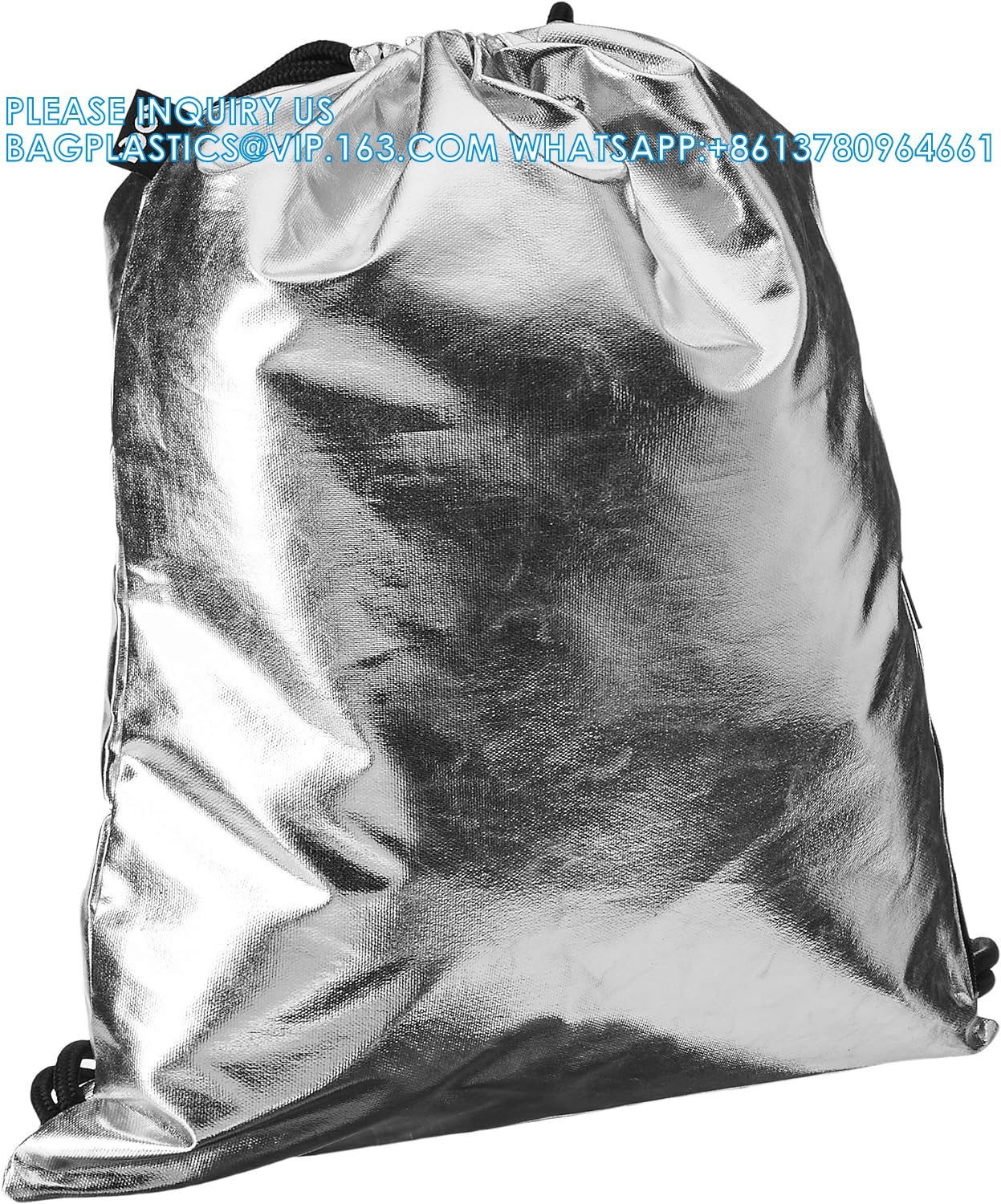Metallic Backpack, Soft Iridescent PU Drawstring Backpack Silver PU Drawstring Bag, Drawstring Backpack Gym Sack