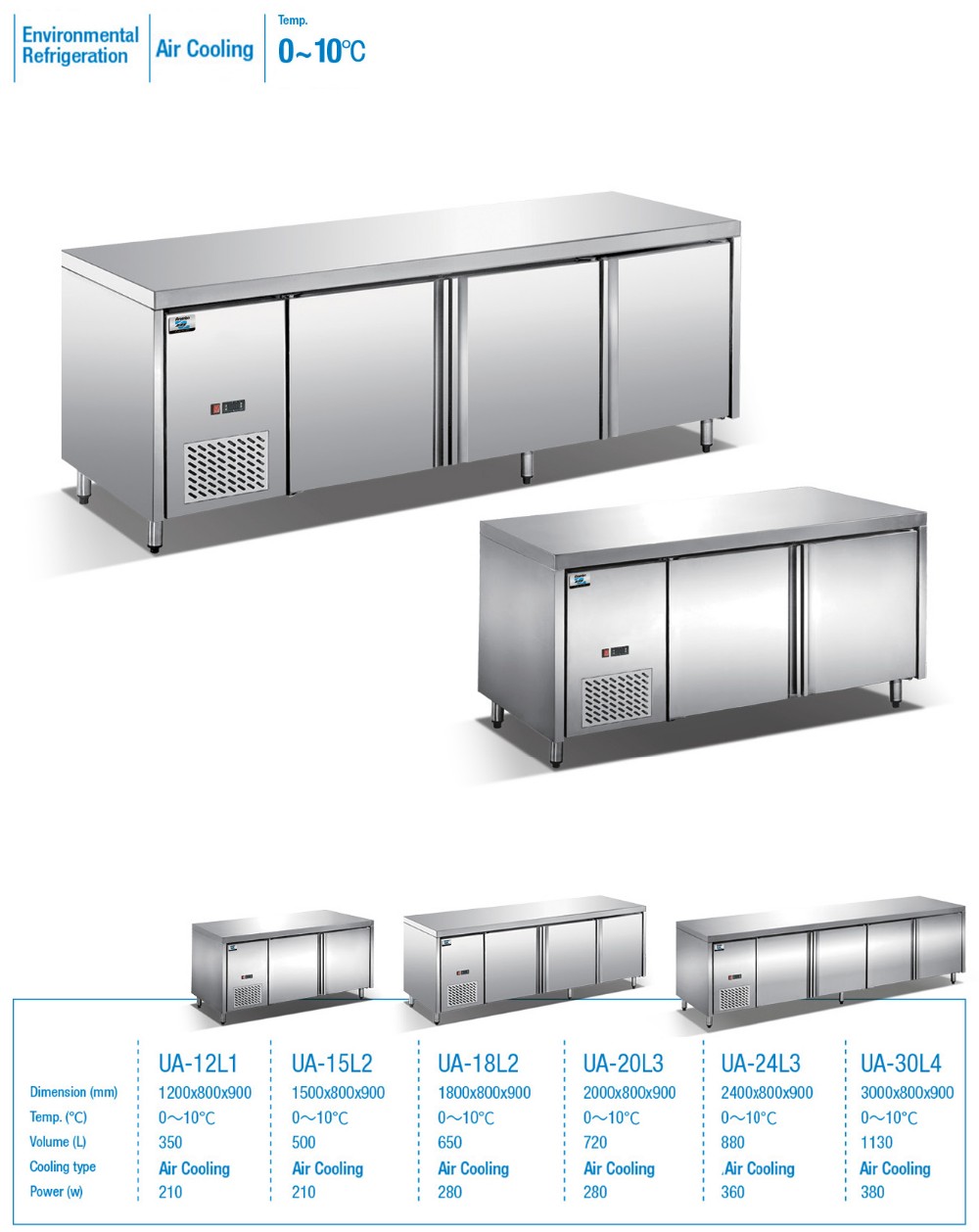 CE Multiscene Under Counter Refrigerators Freezer 350L Silver Color