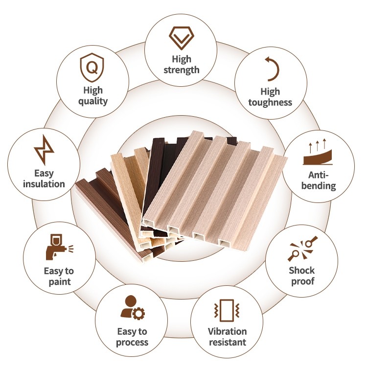 Easy Install Walnut Color Eco Wood Laminate Decorative Wall Cladding 155*9 WPC Panels