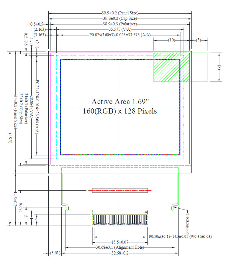 1.69 inch Color OLED 160x128 RGB SSD1333 UG-6028GDEFF Parallel 4-wire SPI I2C interface