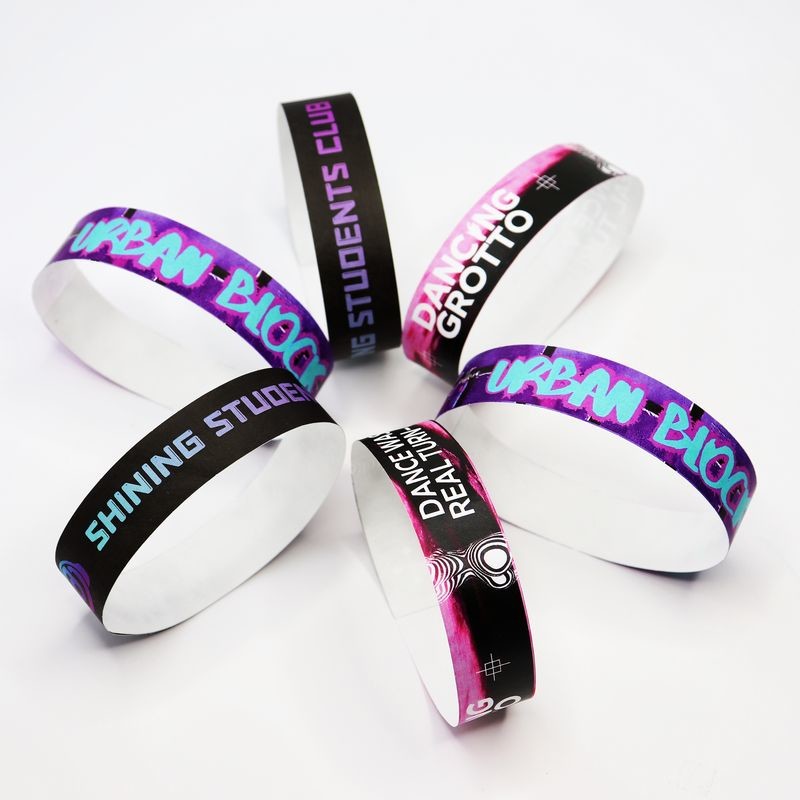 Custom Logo Tyvek Paper Wristbands Waterproof Full Color Printing Bracelet With Snap Closure