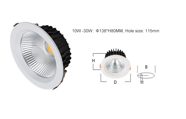 Durable 6000K / 4000K /3000K 20W COB LED Bedroom Downlights 80Ra 100LM/W Recessed Installation