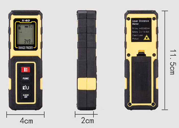 Yellow Small Laser Distance Metre Accuracy 40m Handheld Laser Distance Measurer