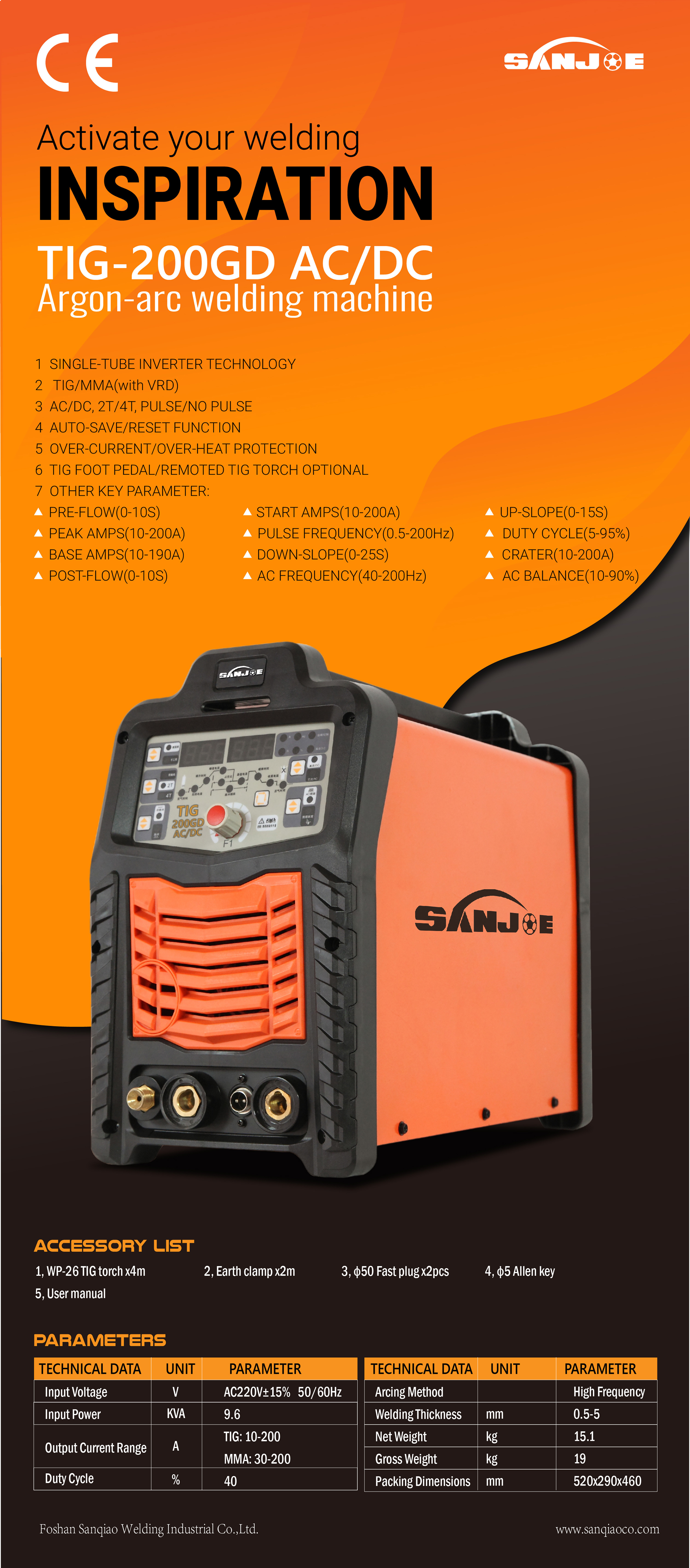 Digital TIG AC DC Welder Argon Arc Multi Process 10-200A Sanjoe