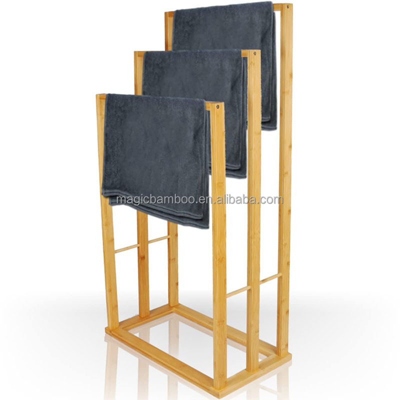 Large Three Tier Bamboo Drying Rack Towel Storage For Bathroom Custom