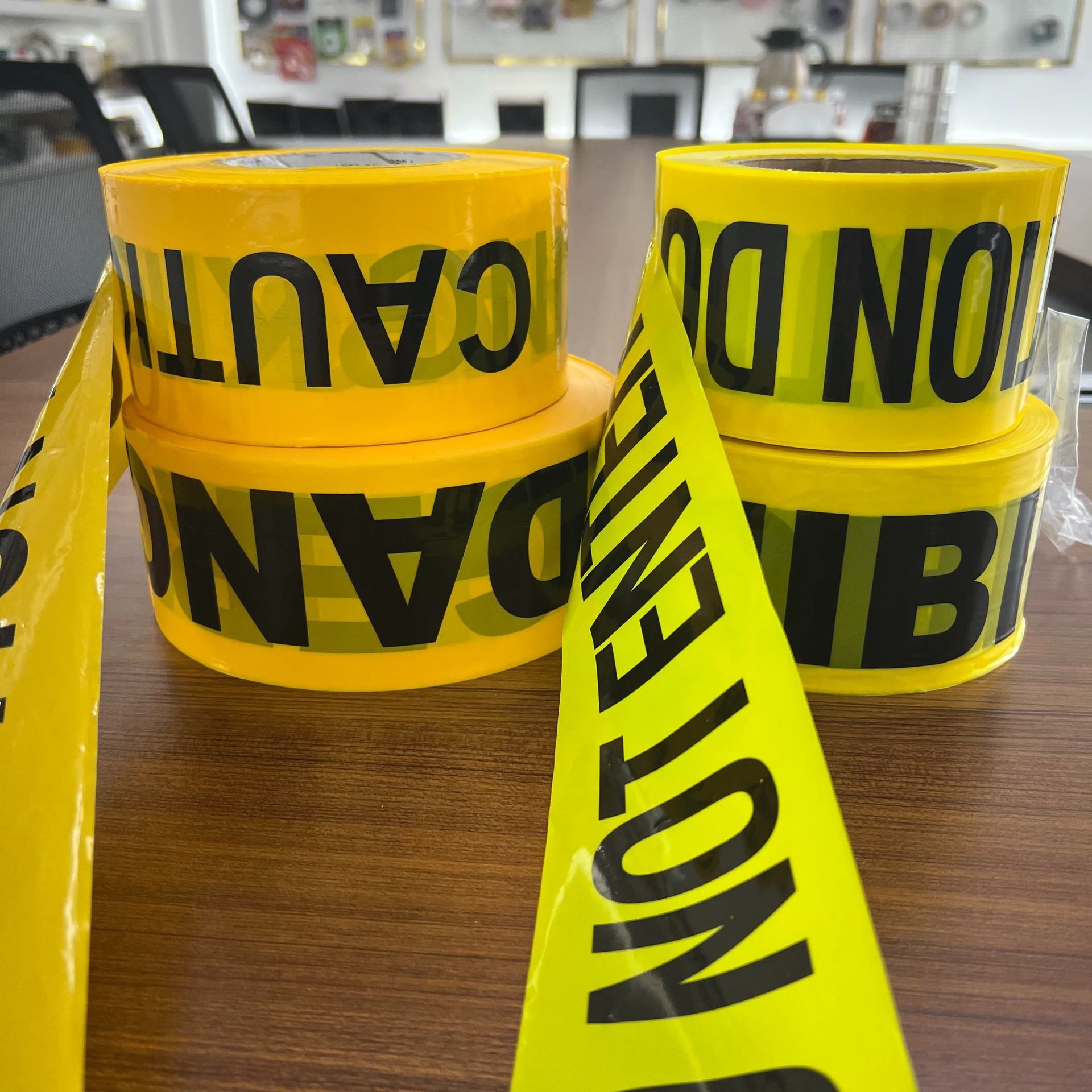 PE Warning Tape CAUTION Traffic Safety Yellow Background Black Lettering Printed Non Adhesive Label Warning Isolation