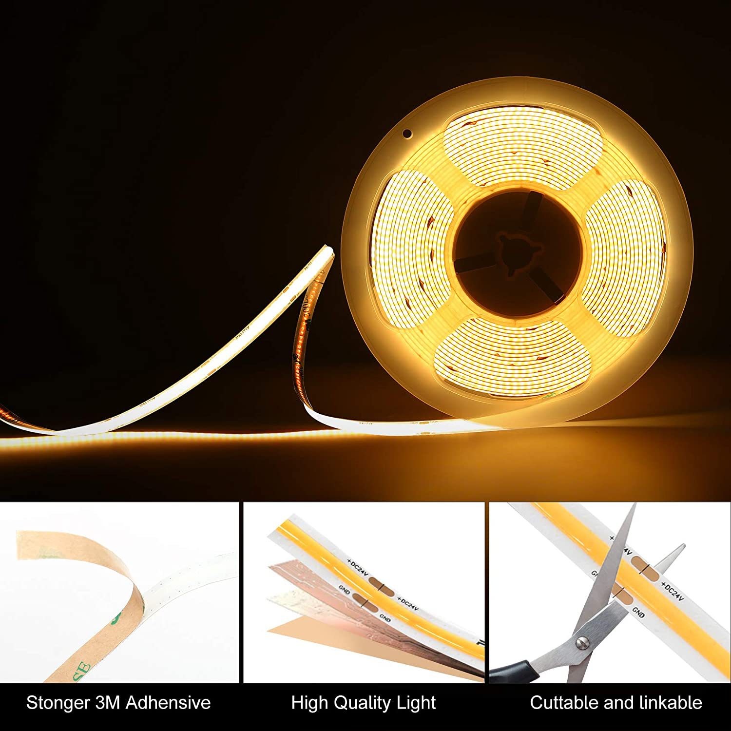 Dimmable COB LED Flexible Strip , COB Strip Light 12V 24V High Brightness