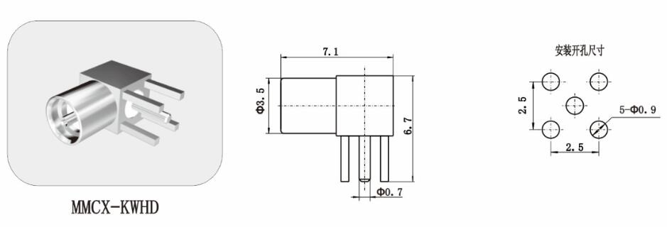 Crimp Bulkhead MMCX Right Angle Connector Micro Coax Connector Straight Type