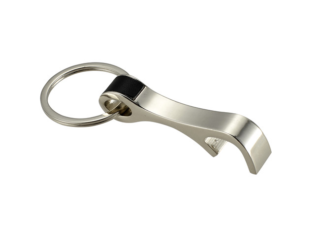 PU Leather Engraved Metal Bottle Opener Nickel Plating With Zinc Alloy Keyring