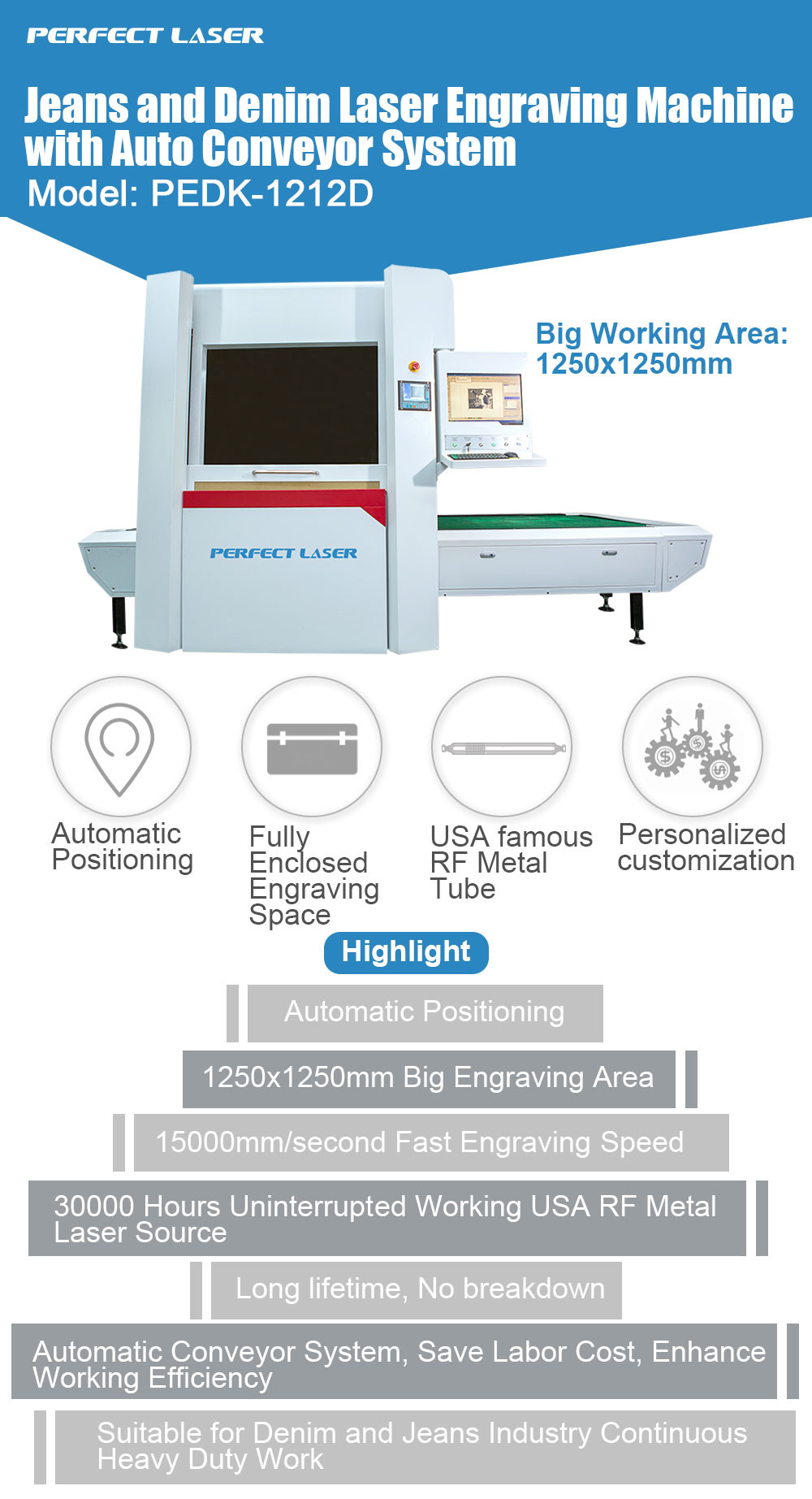 High Speed Denim CO2 Laser Engraving Machine 500w Servo Motor With Conveyor Belt