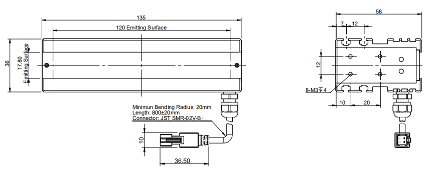 24V 13.9W Machine Vision Bar Light Long Working Distance Inspection