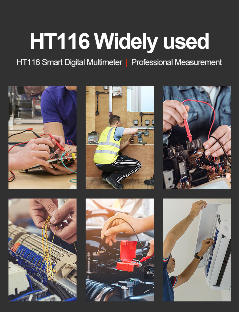 HT116 Digital Multimeter 9999 Counts Auto Range 1000V 10A Tester Meter Ohm Hz Capacitance True RMS Smart Multitester