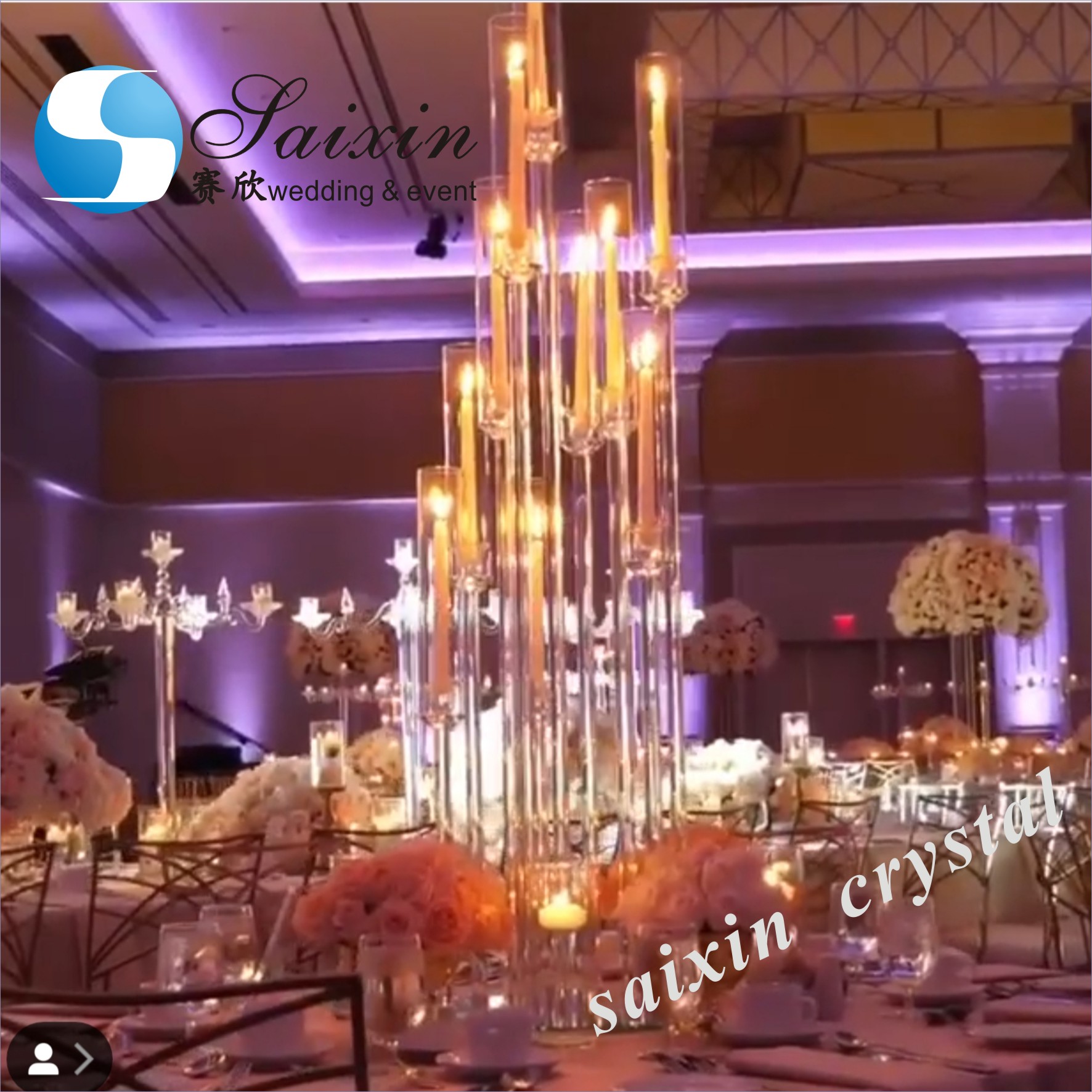 Wholesale long stem black crystal candelabra for wedding centerpiece