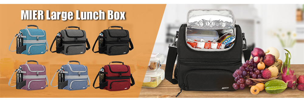 2 Compartment Lunch Bag Tote Large Insulated Cooler Thermal Lunch Box Tote
